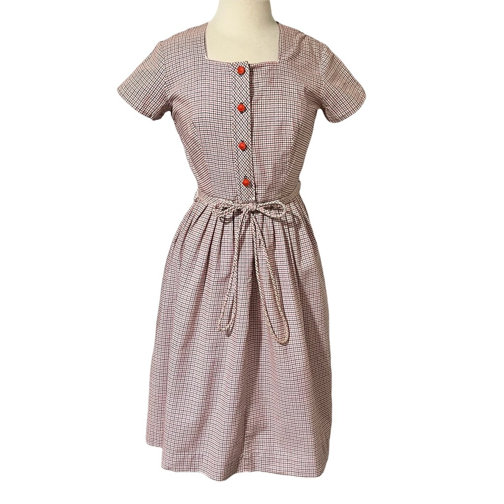 Vintage Homemade Red White and Blue plaid Shirtdress with detachable belt